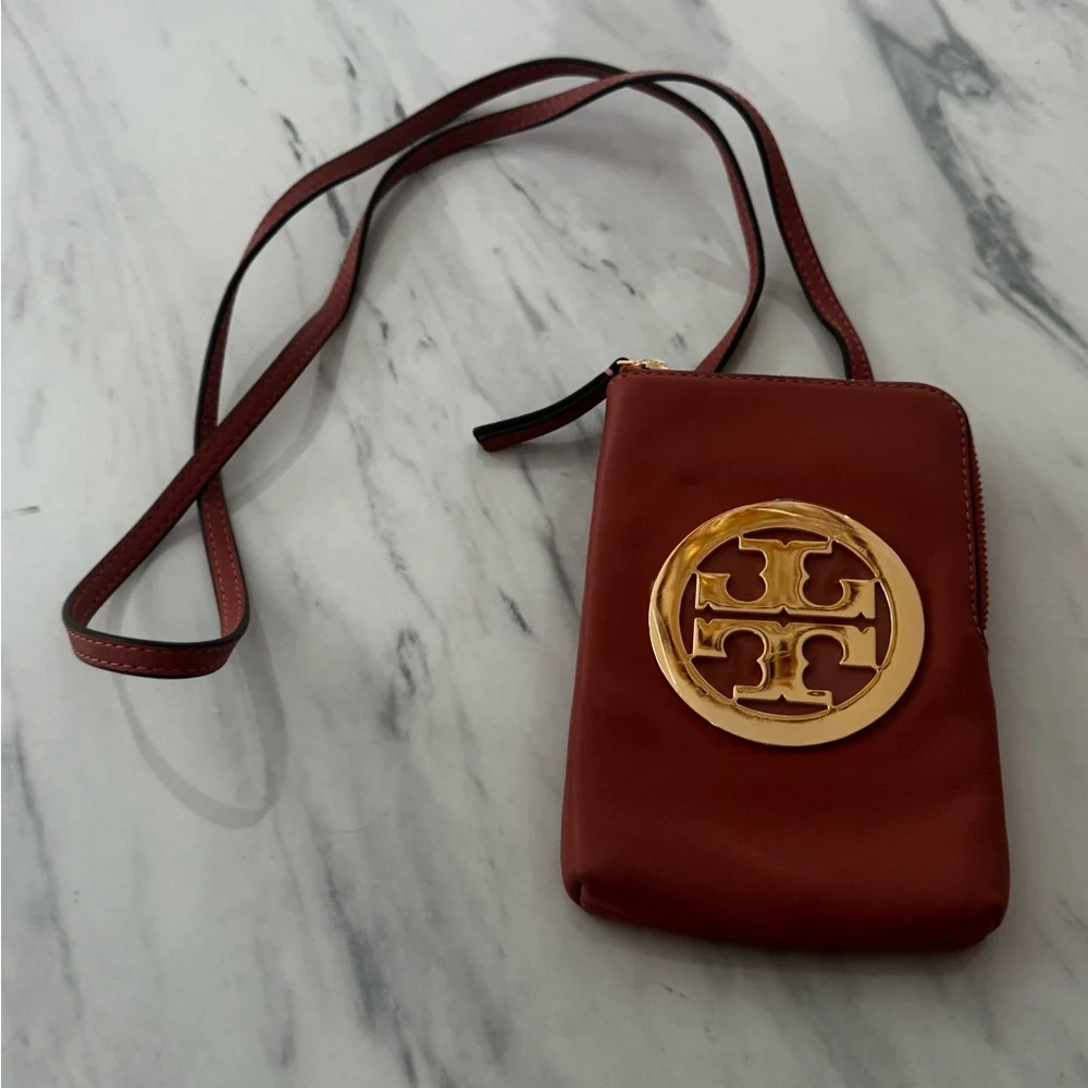 Tory Burch New Light  Brown and Gold Charlie Mini Phone Crossbody